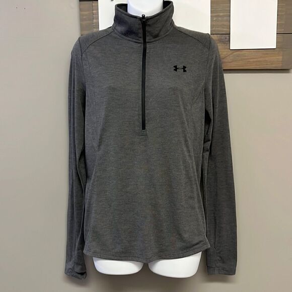 Under Armour Women’s Heather Gray Zip Pullover Long Sleeve Mock Neck Shirt- Med - Picture 1 of 12